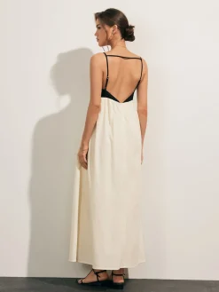Open Back Contrast Pocket Long Dress