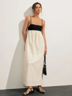 Open Back Contrast Pocket Long Dress