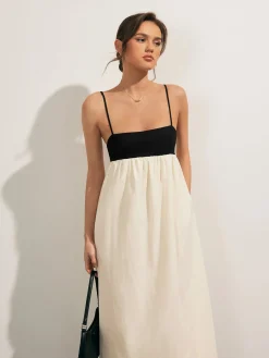 Open Back Contrast Pocket Long Dress