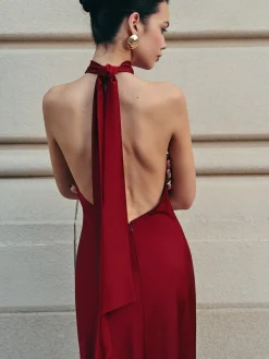 Open Back Satin Halter Dress