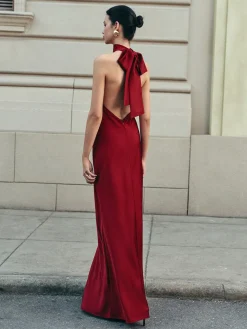 Open Back Satin Halter Dress