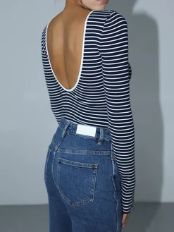 Open Back Stripe Long Sleeve Bodysuit