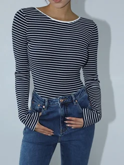 Open Back Stripe Long Sleeve Bodysuit