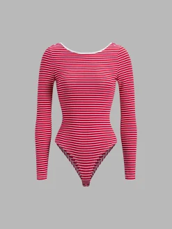Open Back Stripe Long Sleeve Bodysuit