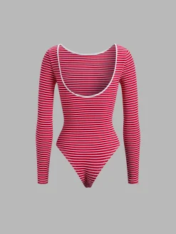 Open Back Stripe Long Sleeve Bodysuit