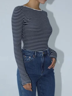 Open Back Stripe Long Sleeve Bodysuit