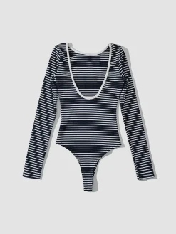 Open Back Stripe Long Sleeve Bodysuit