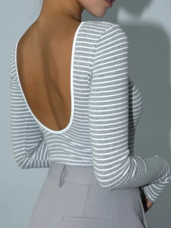 Open Back Stripe Long Sleeve Bodysuit