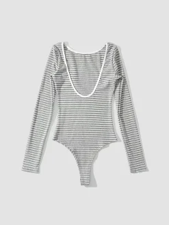 Open Back Stripe Long Sleeve Bodysuit