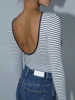 Open Back Stripe Long Sleeve Bodysuit