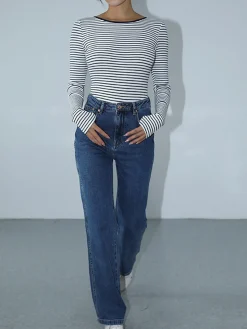 Open Back Stripe Long Sleeve Bodysuit