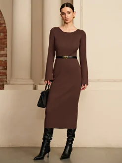 Open Back Sweater Dress Without Belt