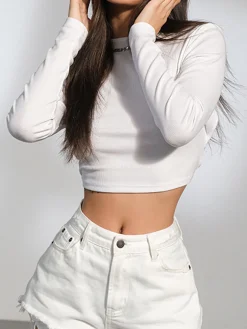 Open Back Twist Long Sleeve Crop Shirt