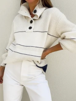 Open Collar Button Up Sweater