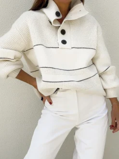 Open Collar Button Up Sweater