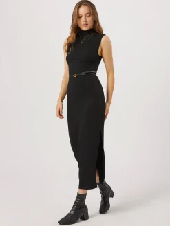 Opening Night Slit Mock Neck Long Dress