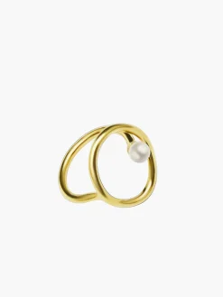 Oval Circle Freshwater Pearl Gold Ring