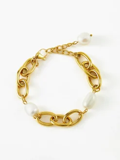 Oval Pearl Golden Chain Bracelet