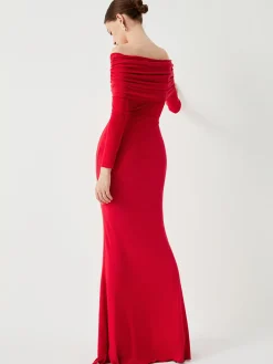 Overfold Off-Shoulder Mesh Long Sleeve Long Dress