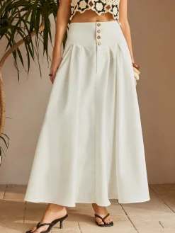 Oversized Button Ruched Pockets Skirt