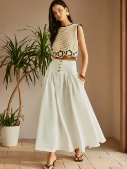 Oversized Button Ruched Pockets Skirt