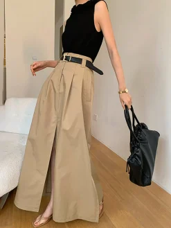 Oversized Cotton Split Maxi Skirt Without Belt