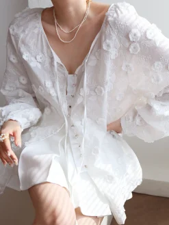 Oversized Embroidered Floral Shirt