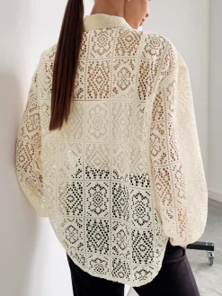 Oversized Eyelet Button Down Shirt