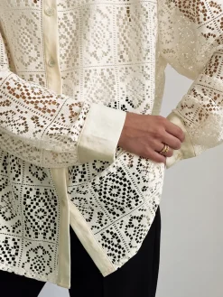 Oversized Eyelet Button Down Shirt