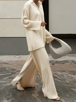Oversized Leisure Pleat Pockets Two Piece Pants Set
