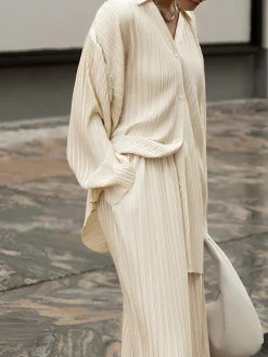 Oversized Leisure Pleat Pockets Two Piece Pants Set