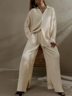 Oversized Leisure Pleat Pockets Two Piece Pants Set