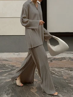 Oversized Leisure Pleat Pockets Two Piece Pants Set