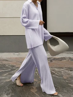 Oversized Leisure Pleat Pockets Two Piece Pants Set