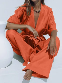 Oversized Linen Tied Two Piece Pants Set