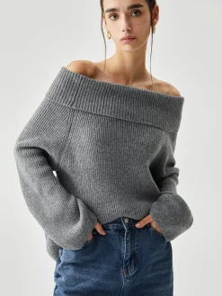 Oversized Overfold Off Shoulder Knit Sweater