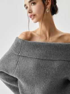Oversized Overfold Off Shoulder Knit Sweater