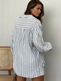 Oversized Striped Pockets Casual Shorts Set