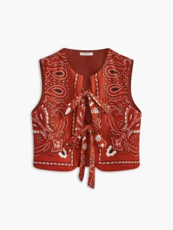 Paisley Printed Tie Front Vest