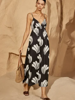 Palm Backless V-Neck Dress