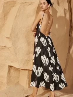 Palm Backless V-Neck Dress