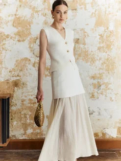 Panel Pleated Maxi Skirt