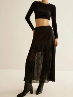 Panel Sheer Zipper Midi Skirt