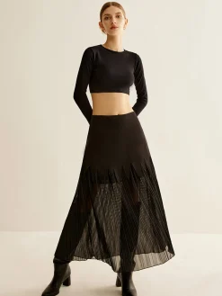 Panel Sheer Zipper Midi Skirt