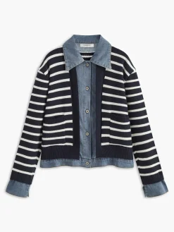 Panel Striped Faux Fur Coat