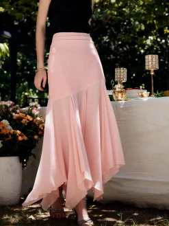 Paneled Pleated Maxi Skirt