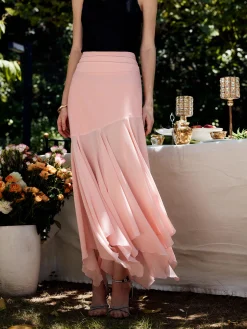 Paneled Pleated Maxi Skirt