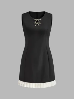 Paneled Rhinestone Bow Short Dress