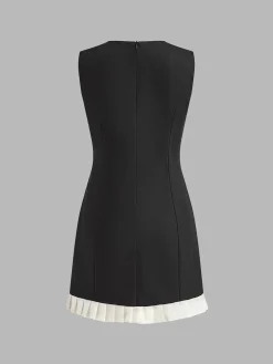 Paneled Rhinestone Bow Short Dress