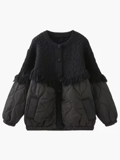 Patchwork Cable Knit Quilted Coat